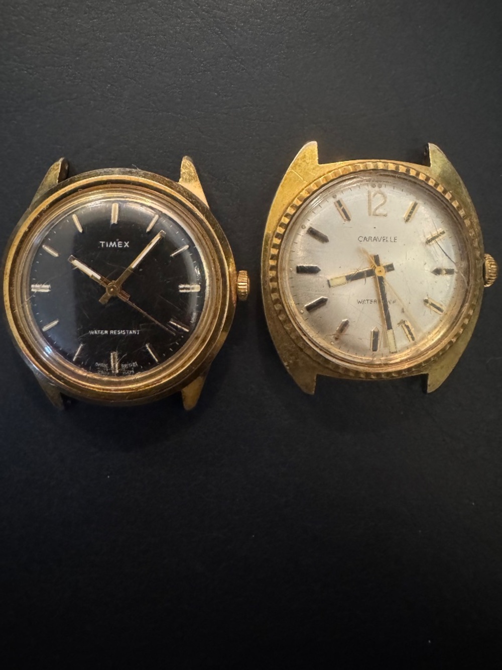 Vtg  Mechanical Watch Lot -Timex (Black Dial) & Caravelle by Bulova (White Dial)